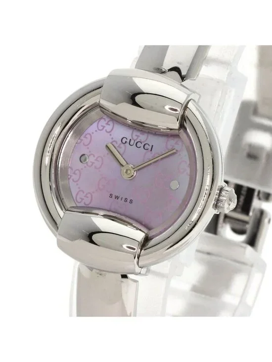 Gucci Round Face GG Pink Shell Bangle Watch SS - Picture 3 of 15